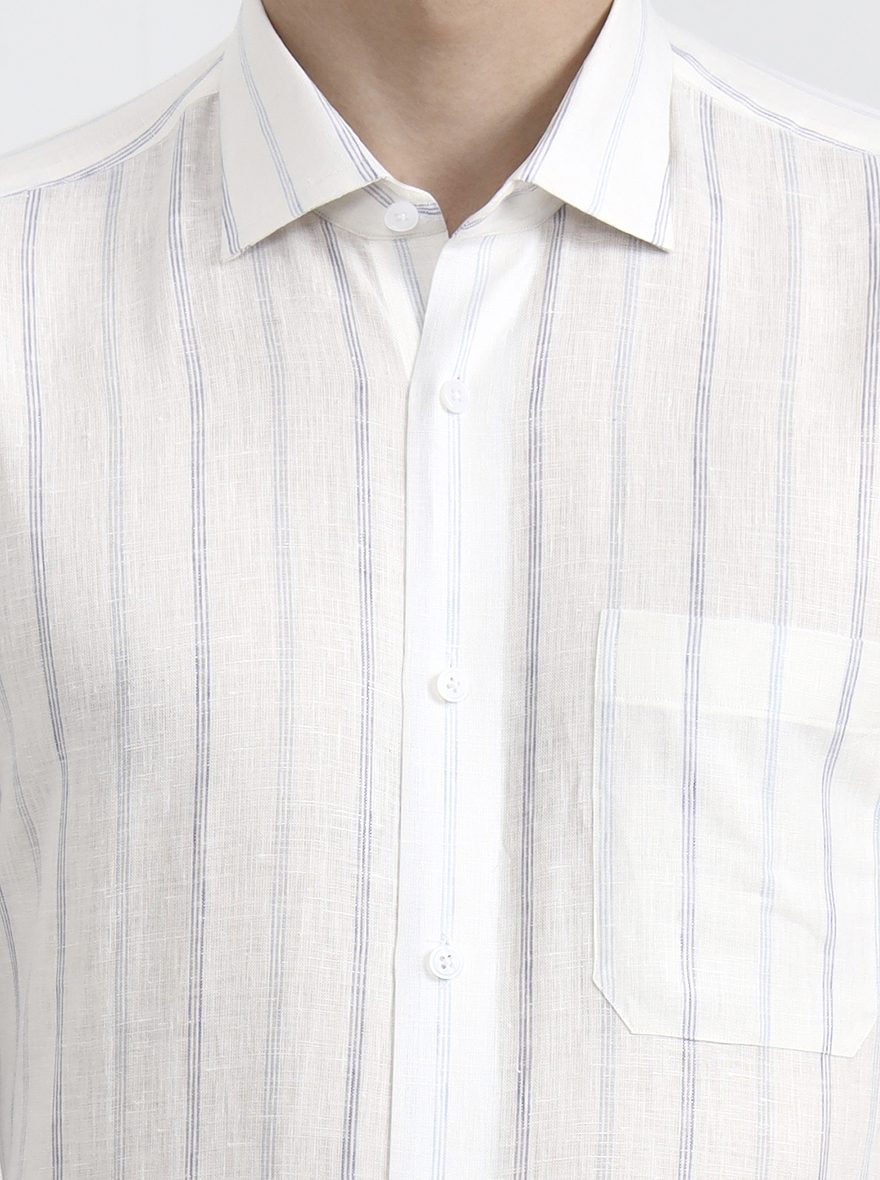 White & Blue Striped Slim Fit Formal Shirt | JadeBlue