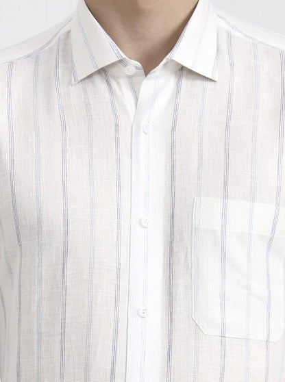 White & Blue Striped Slim Fit Formal Shirt | JadeBlue