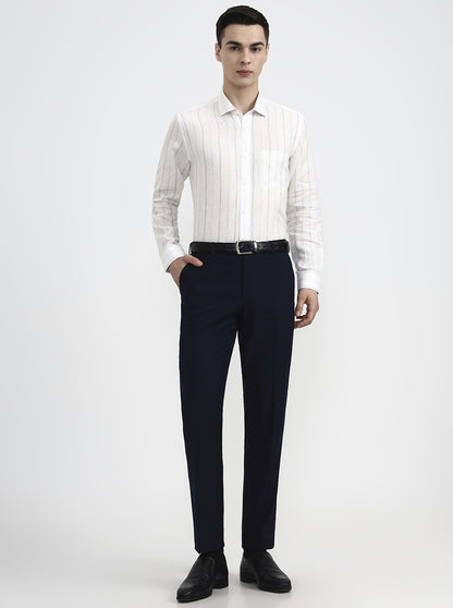 White & Blue Striped Slim Fit Formal Shirt | JadeBlue