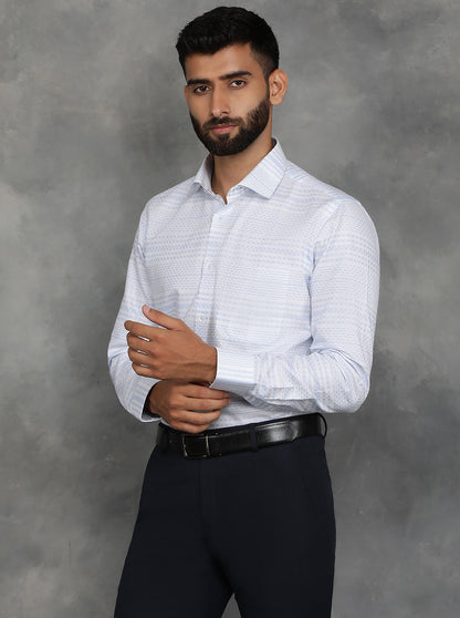Sky Blue Striped Slim Fit Formal Shirt | GreenFibre