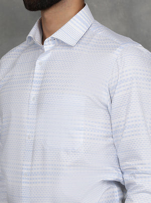 Sky Blue Striped Slim Fit Formal Shirt | GreenFibre