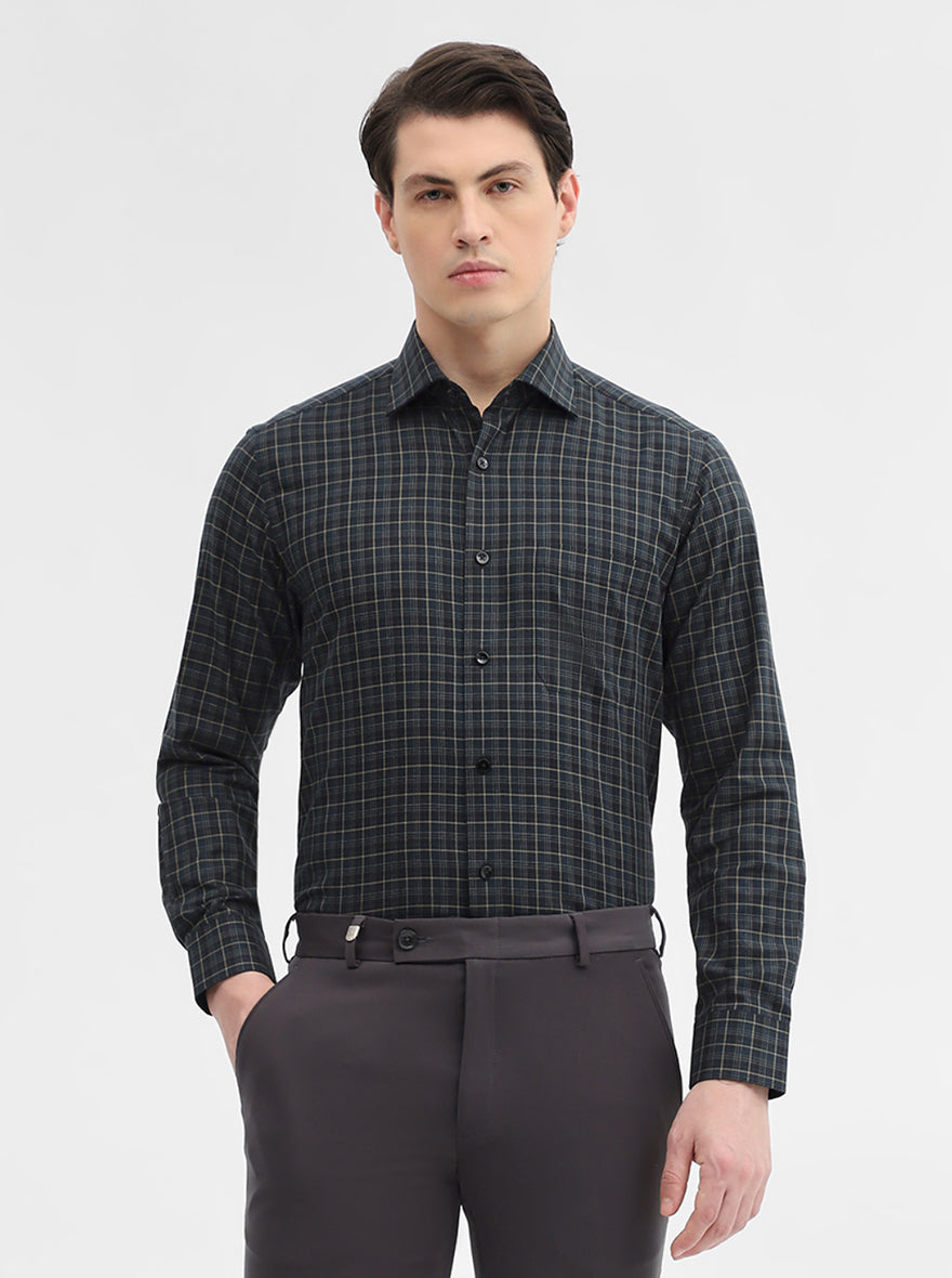 Green Checked Slim Fit Formal Shirt | Metal