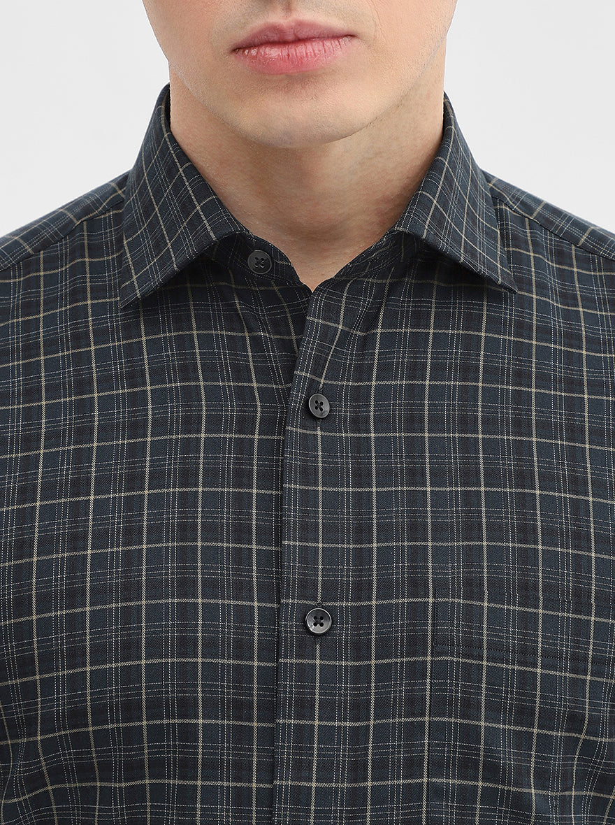 Green Checked Slim Fit Formal Shirt | Metal