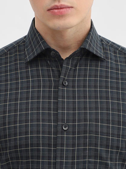Green Checked Slim Fit Formal Shirt | Metal