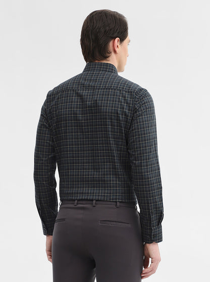 Green Checked Slim Fit Formal Shirt | Metal