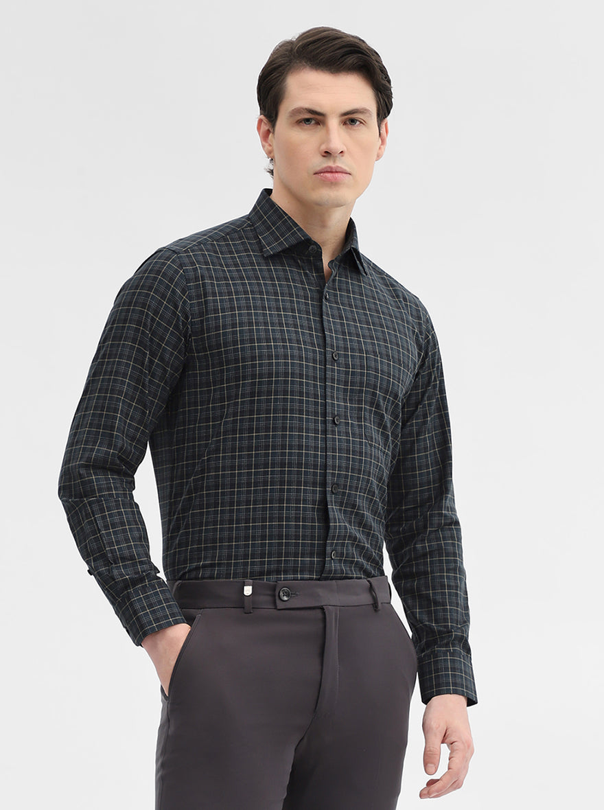 Green Checked Slim Fit Formal Shirt | Metal