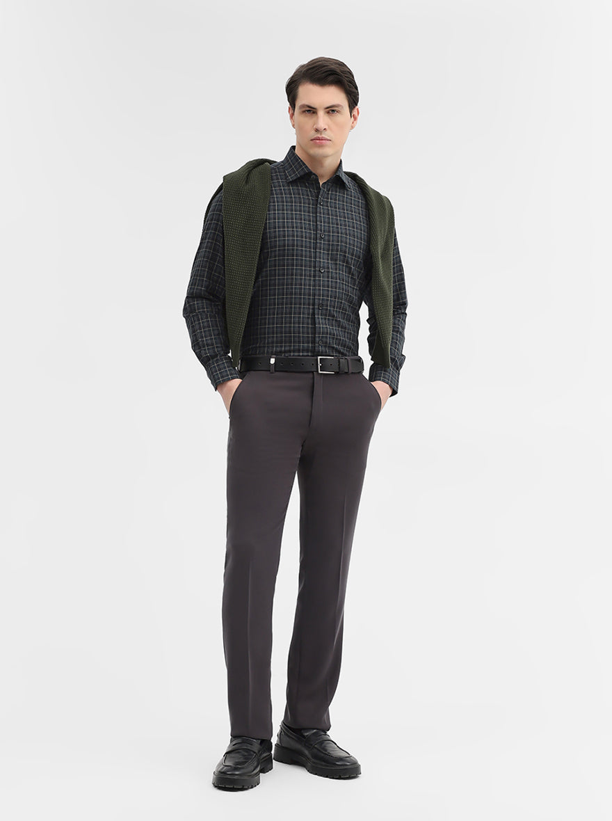 Green Checked Slim Fit Formal Shirt | Metal