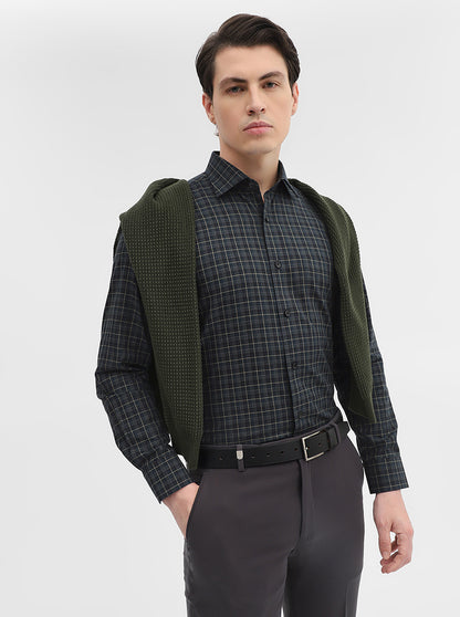 Green Checked Slim Fit Formal Shirt | Metal