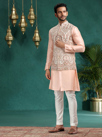 Cream Embroidered Bandhgala Jacket | TULA