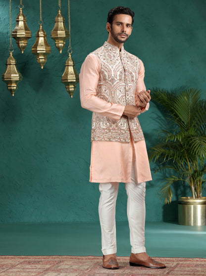 Cream Embroidered Bandhgala Jacket | TULA