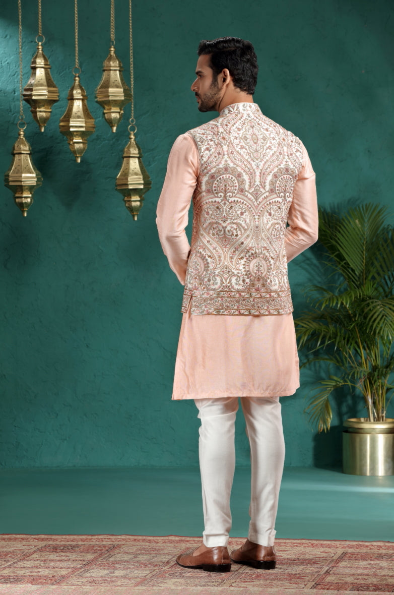 Cream Embroidered Bandhgala Jacket | TULA