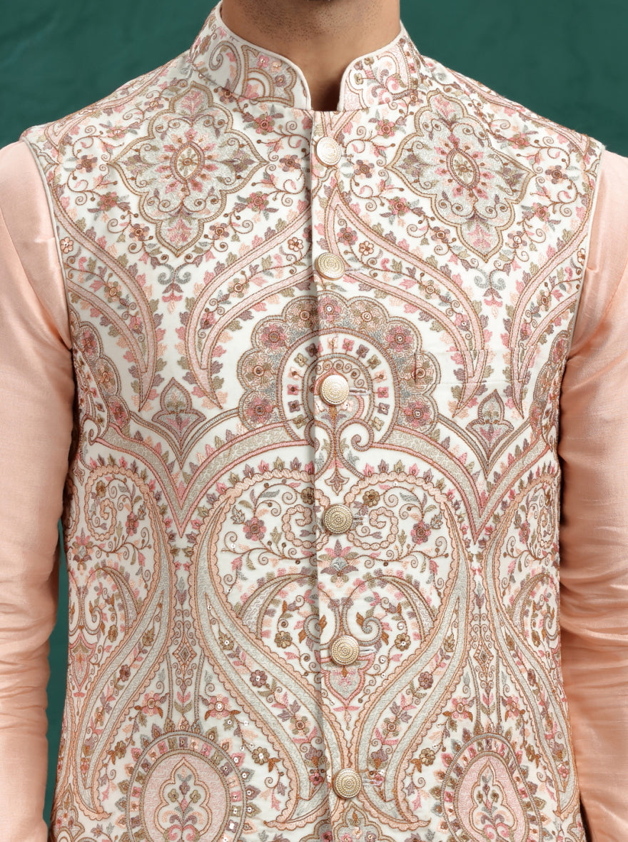 Cream Embroidered Bandhgala Jacket | TULA