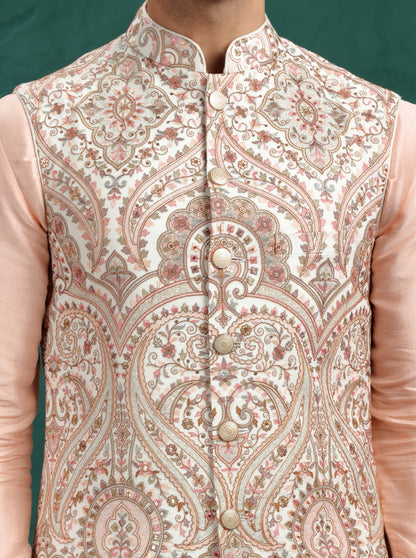 Cream Embroidered Bandhgala Jacket | TULA