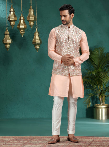 Cream Embroidered Bandhgala Jacket | TULA
