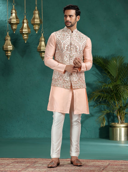 Cream Embroidered Bandhgala Jacket | TULA