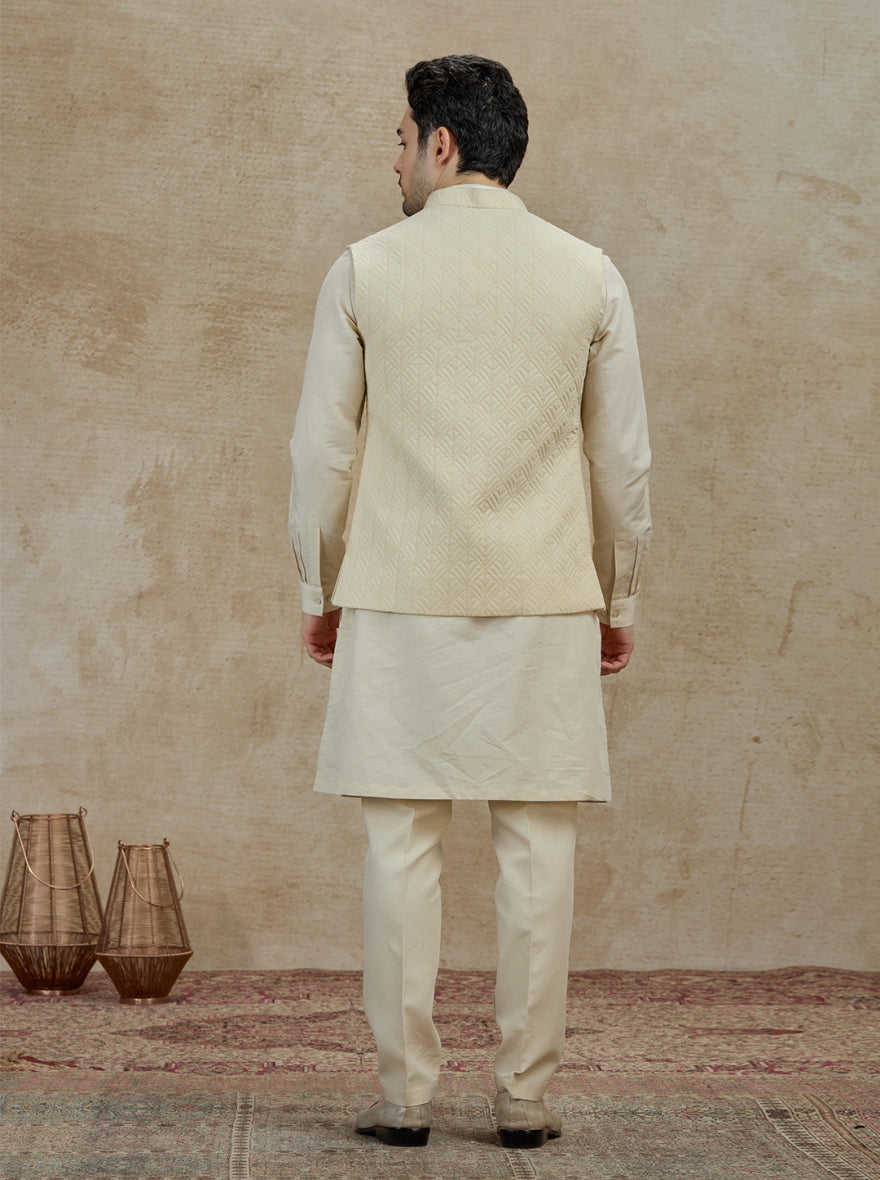 Beige Embroidered Kurta Pajama with Koti | TULA