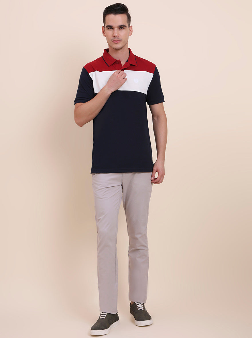 Blue & White Striped Slim Fit Polo T-Shirt | Greenfibre