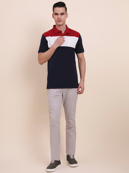 Blue & White Striped Slim Fit Polo T-Shirt | Greenfibre