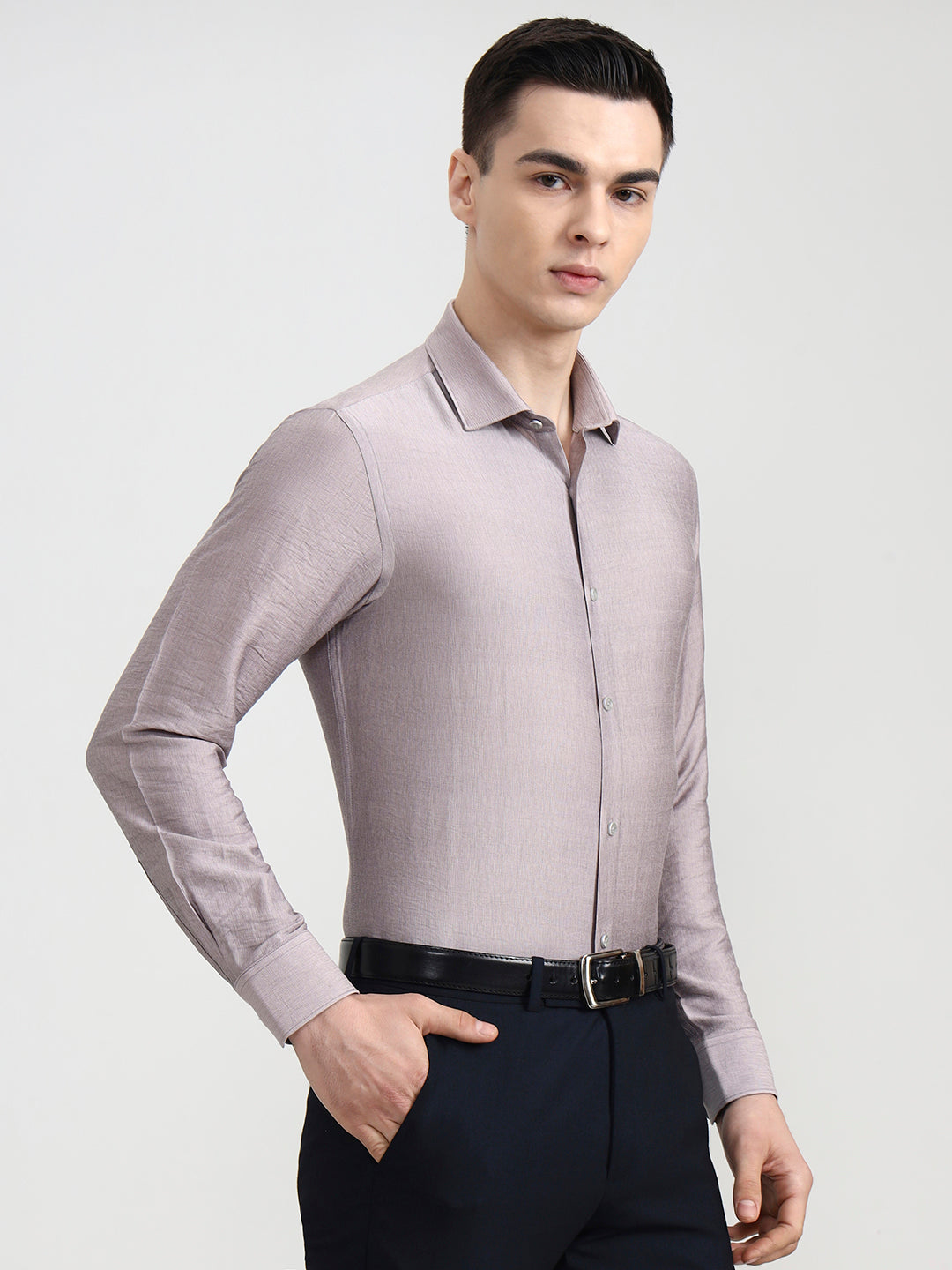 Dusty Pink Solid Slim Fit Party Wear Shirt | Wyre