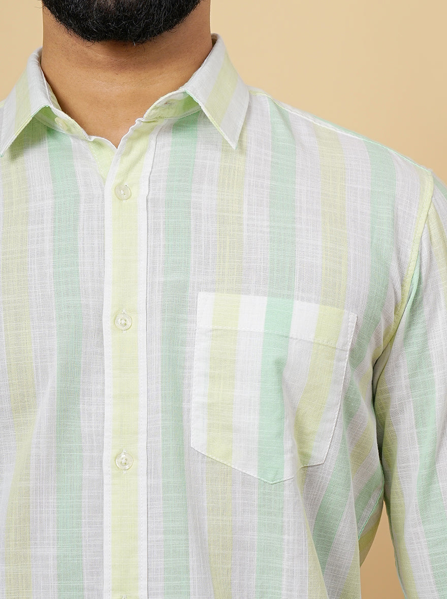 Light Green Striped Slim Fit Casual Shirt | JadeBlue