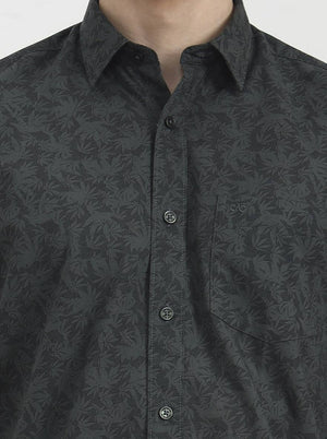 Olive Green Printed Tailored Fit Semi Casual Shirt | JadeBlue