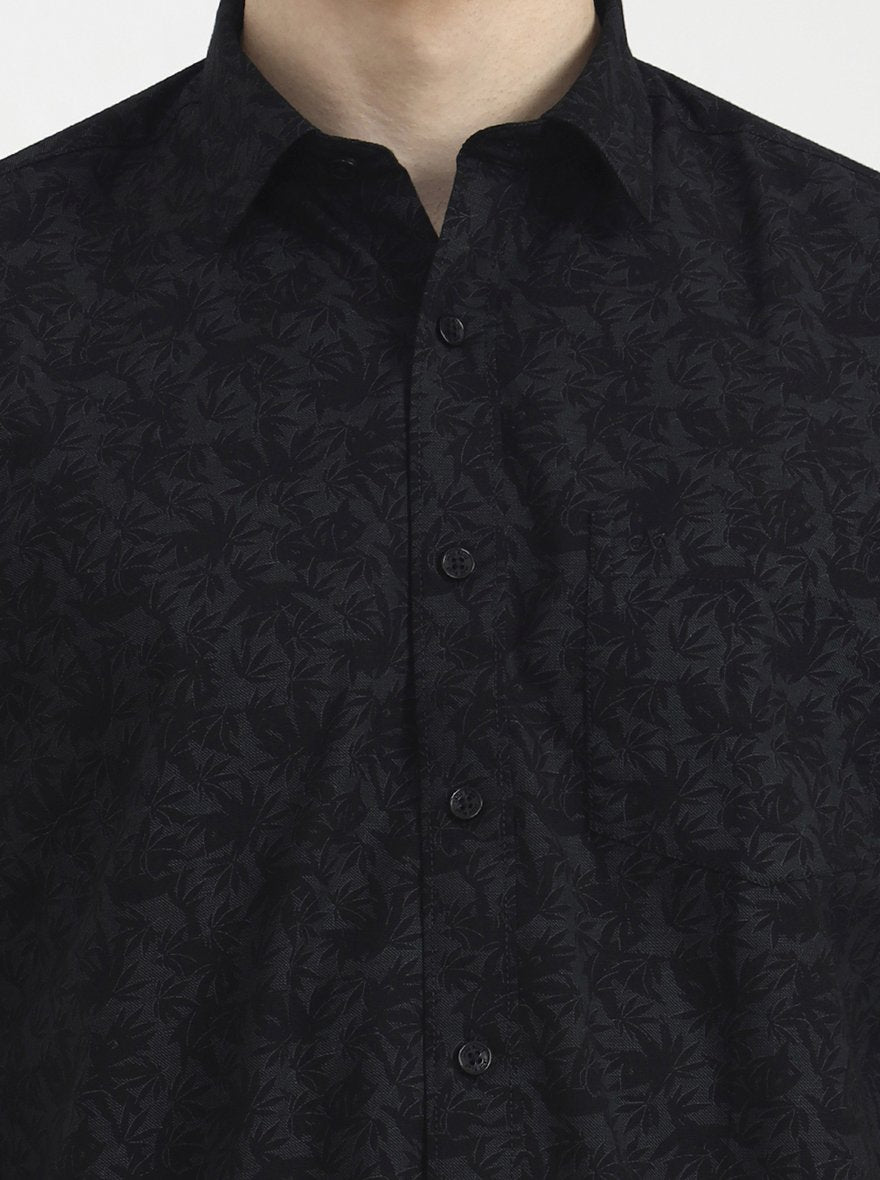 Black Printed Tailored Fit Semi Casual Shirt | JadeBlue