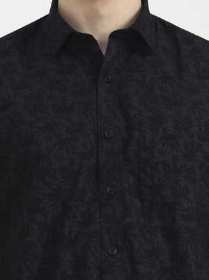 Black Printed Tailored Fit Semi Casual Shirt | JadeBlue