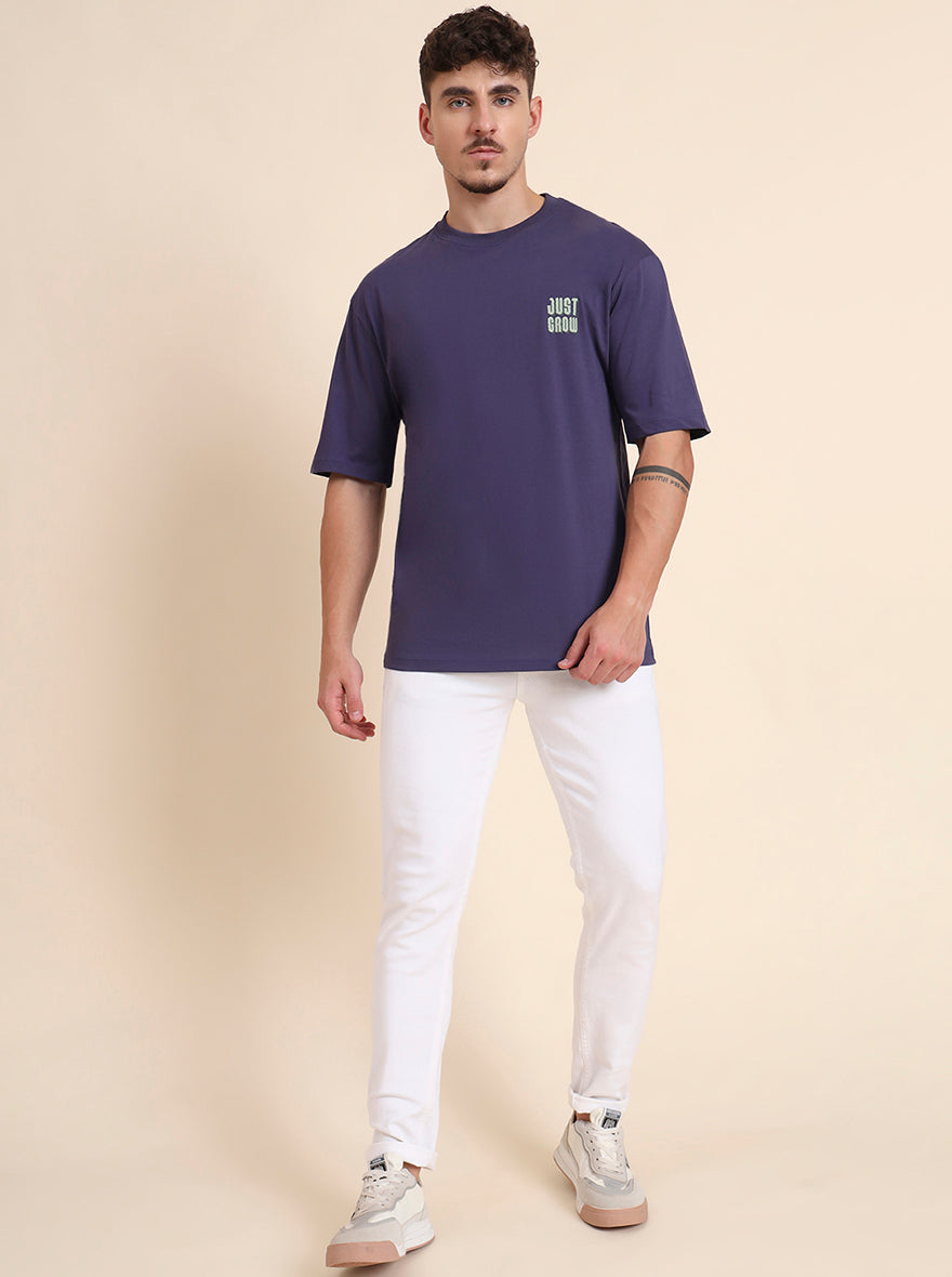 Blue Printed Relax Fit T-Shirt | JadeBlue