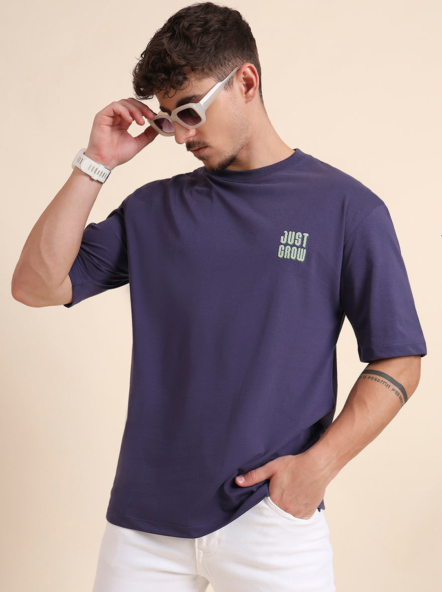 Blue Printed Relax Fit T-Shirt | JadeBlue