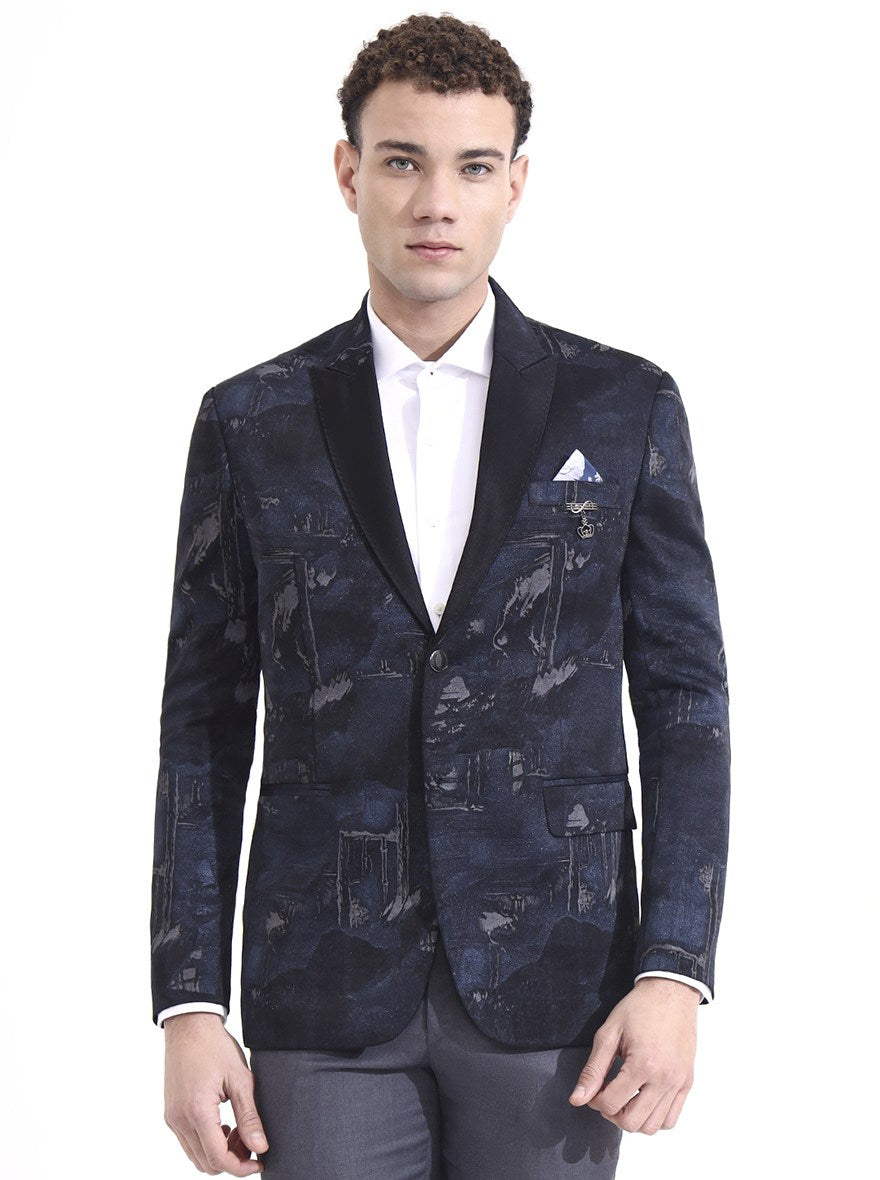 Blue Printed Regular Fit Blazer | Wyre