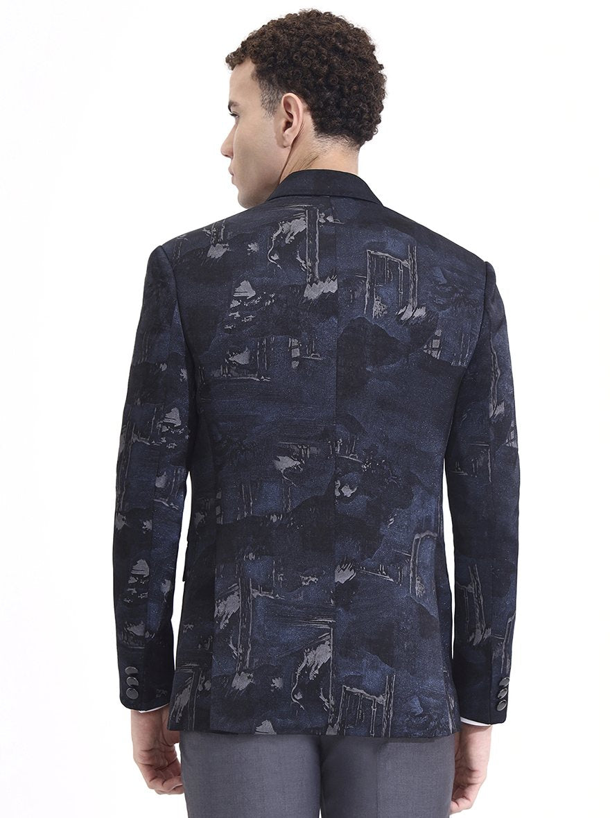 Blue Printed Regular Fit Blazer | Wyre