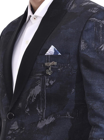 Blue Printed Regular Fit Blazer | Wyre