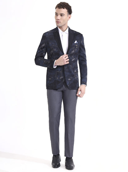 Blue Printed Regular Fit Blazer | Wyre