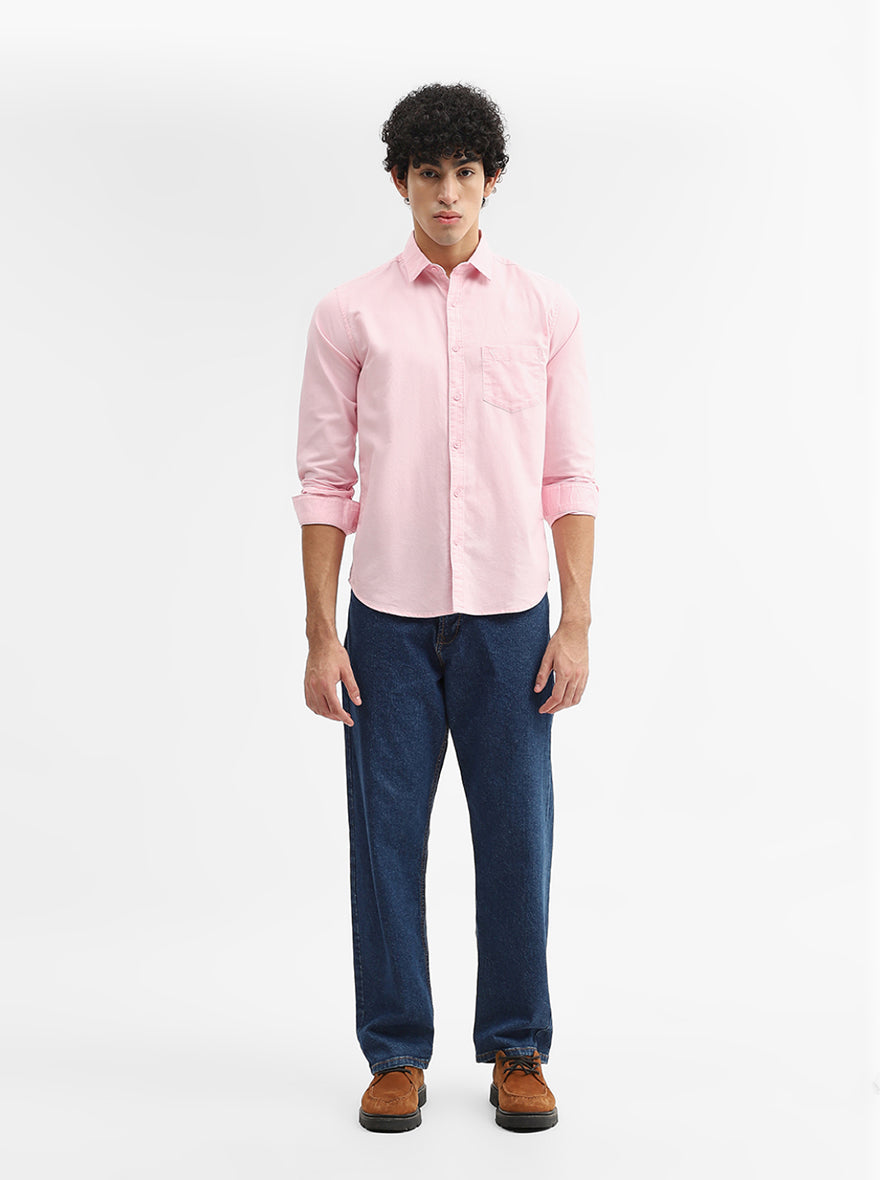 Pink Solid Slim Fit Casual Shirt | Greenfibre