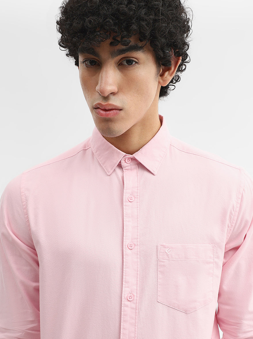 Pink Solid Slim Fit Casual Shirt | Greenfibre