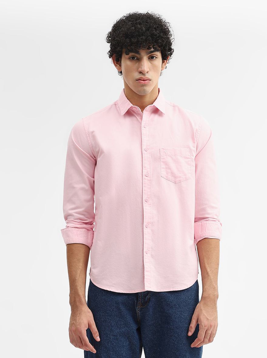 Pink Solid Slim Fit Casual Shirt | Greenfibre