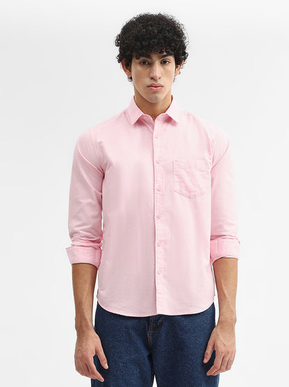 Pink Solid Slim Fit Casual Shirt | Greenfibre