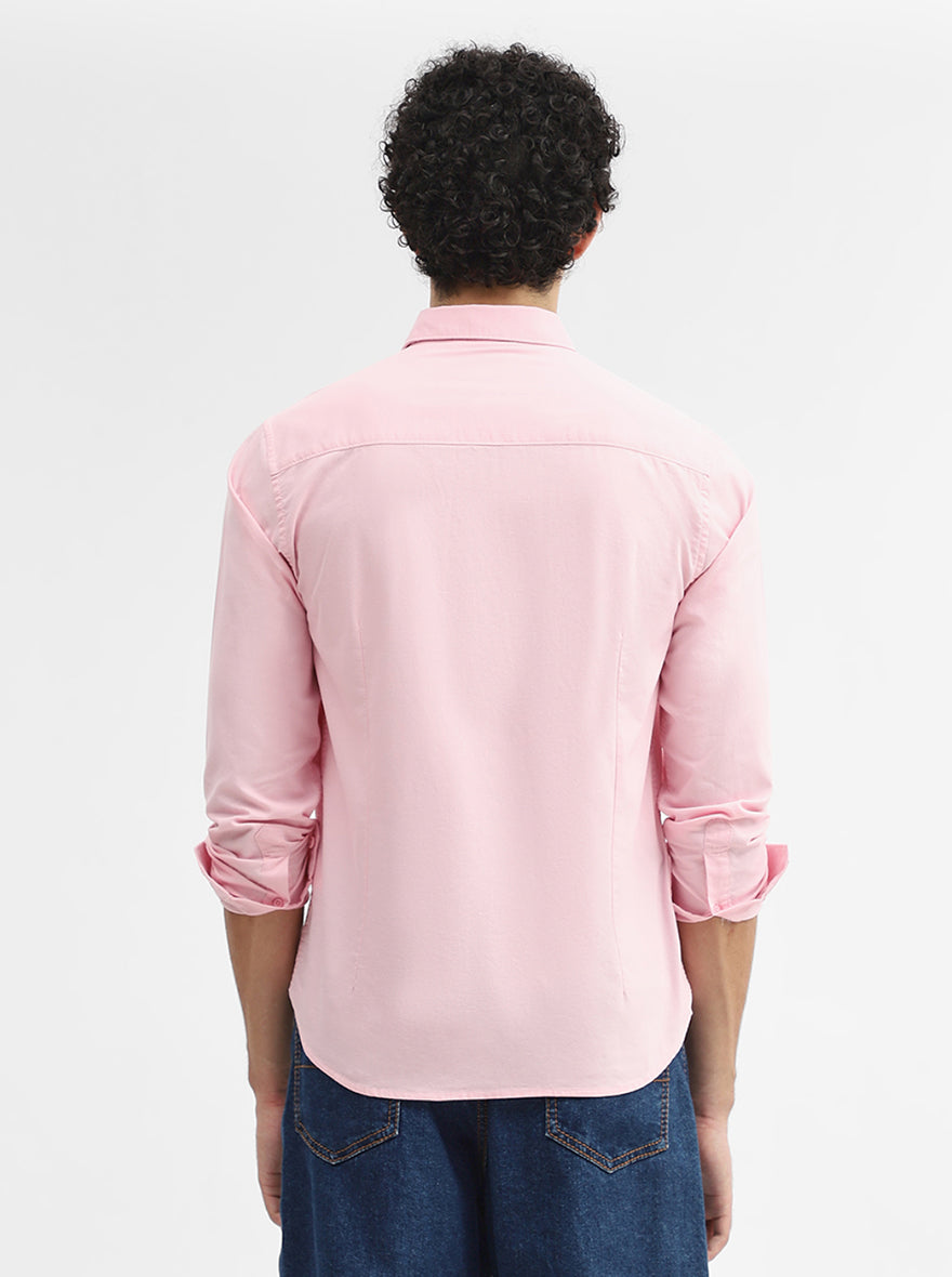Pink Solid Slim Fit Casual Shirt | Greenfibre