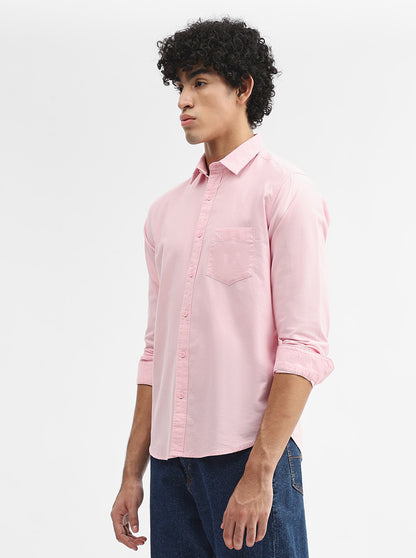 Pink Solid Slim Fit Casual Shirt | Greenfibre