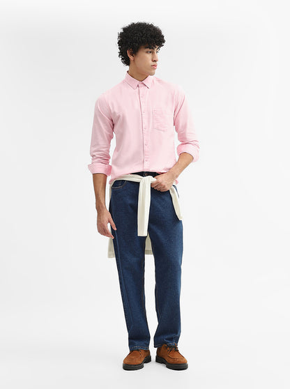 Pink Solid Slim Fit Casual Shirt | Greenfibre