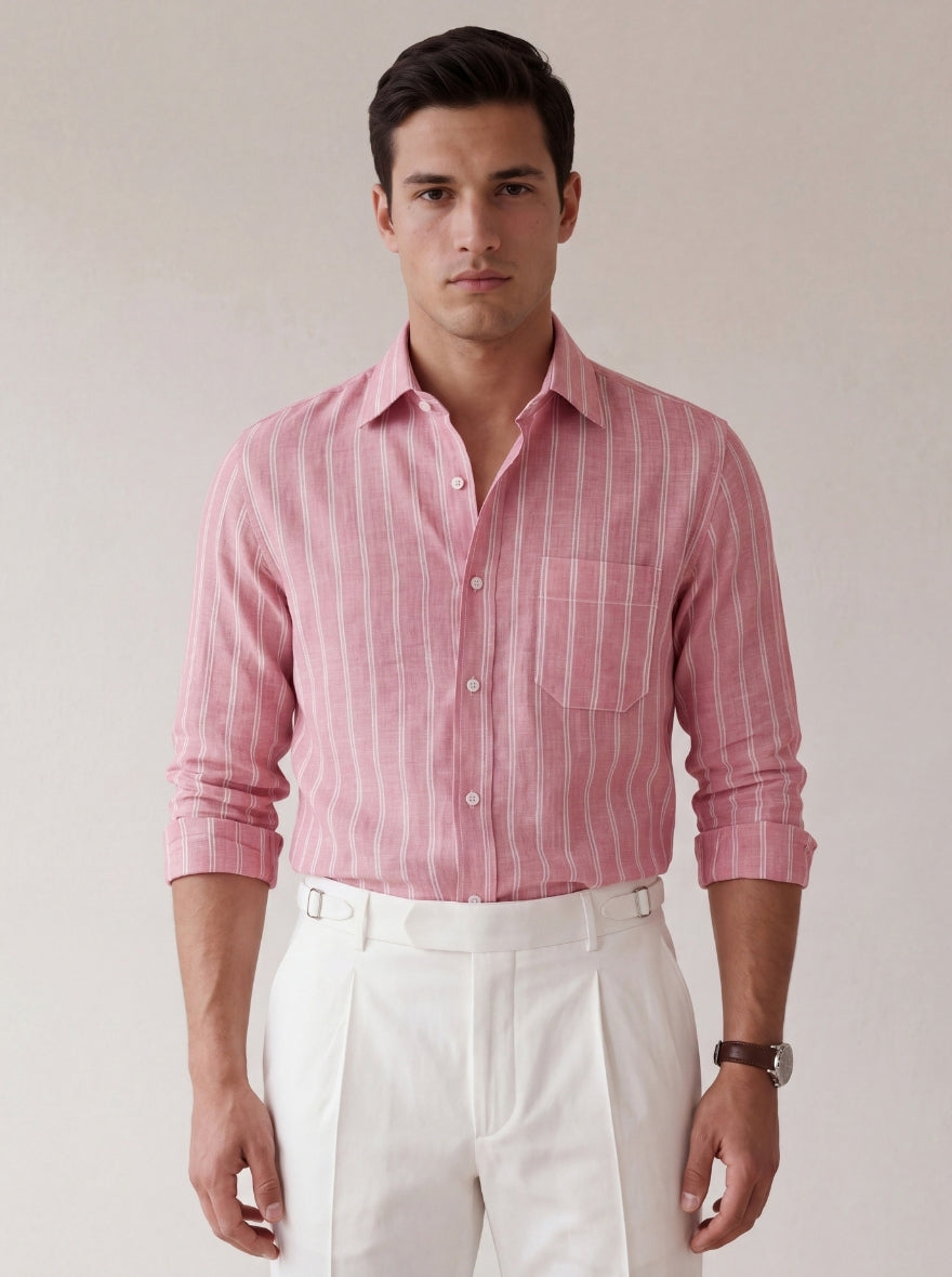 Rose Pink Striped Slim Fit Formal Shirt | JadeBlue