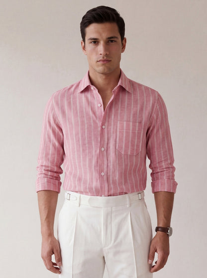 Rose Pink Striped Slim Fit Formal Shirt | JadeBlue