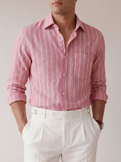 Rose Pink Striped Slim Fit Formal Shirt | JadeBlue