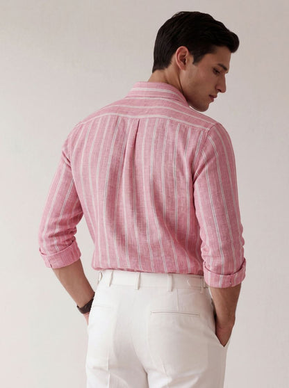 Rose Pink Striped Slim Fit Formal Shirt | JadeBlue
