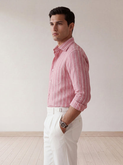 Rose Pink Striped Slim Fit Formal Shirt | JadeBlue