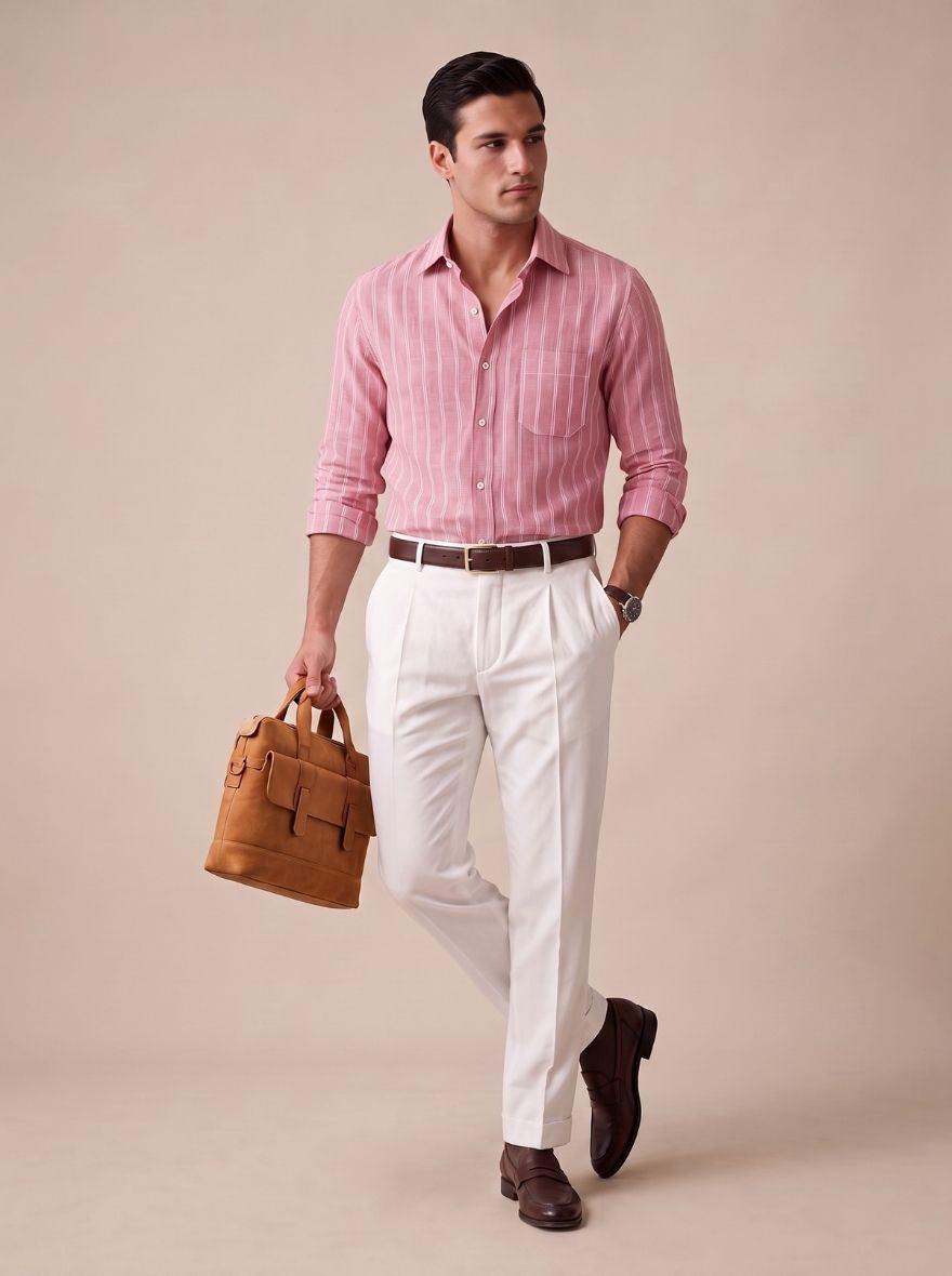 Rose Pink Striped Slim Fit Formal Shirt | JadeBlue
