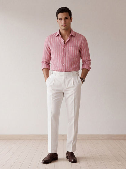 Rose Pink Striped Slim Fit Formal Shirt | JadeBlue