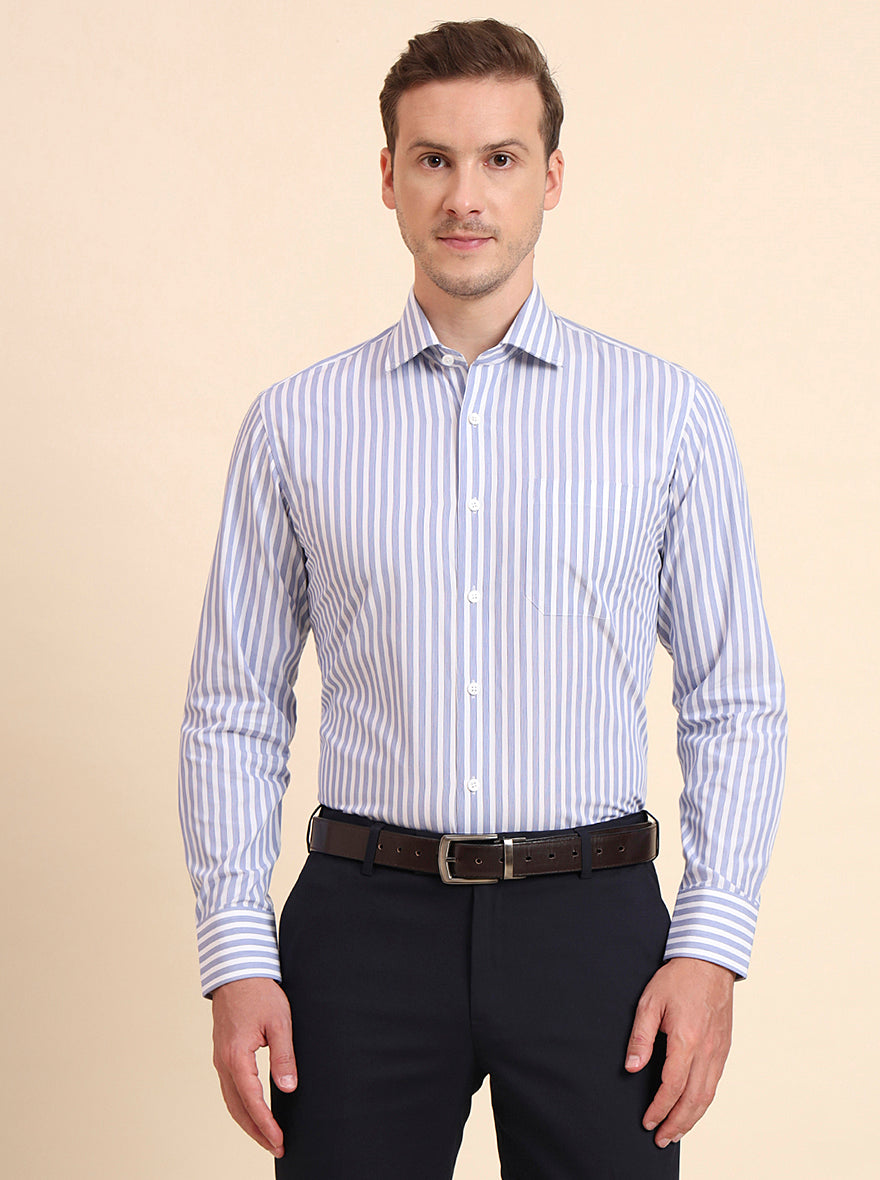 Blue & White Printed Slim Fit Formal Shirt | JadeBlue Super Luxe