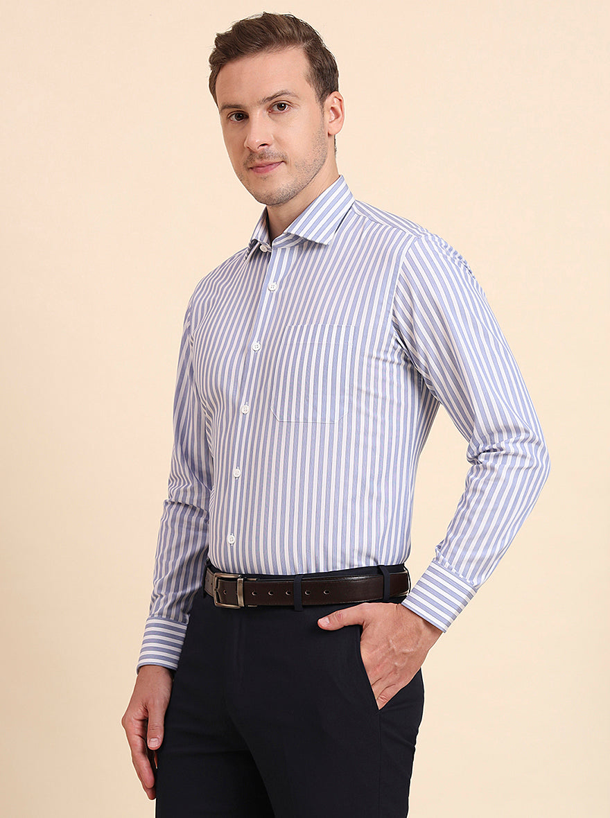 Blue & White Printed Slim Fit Formal Shirt | JadeBlue Super Luxe