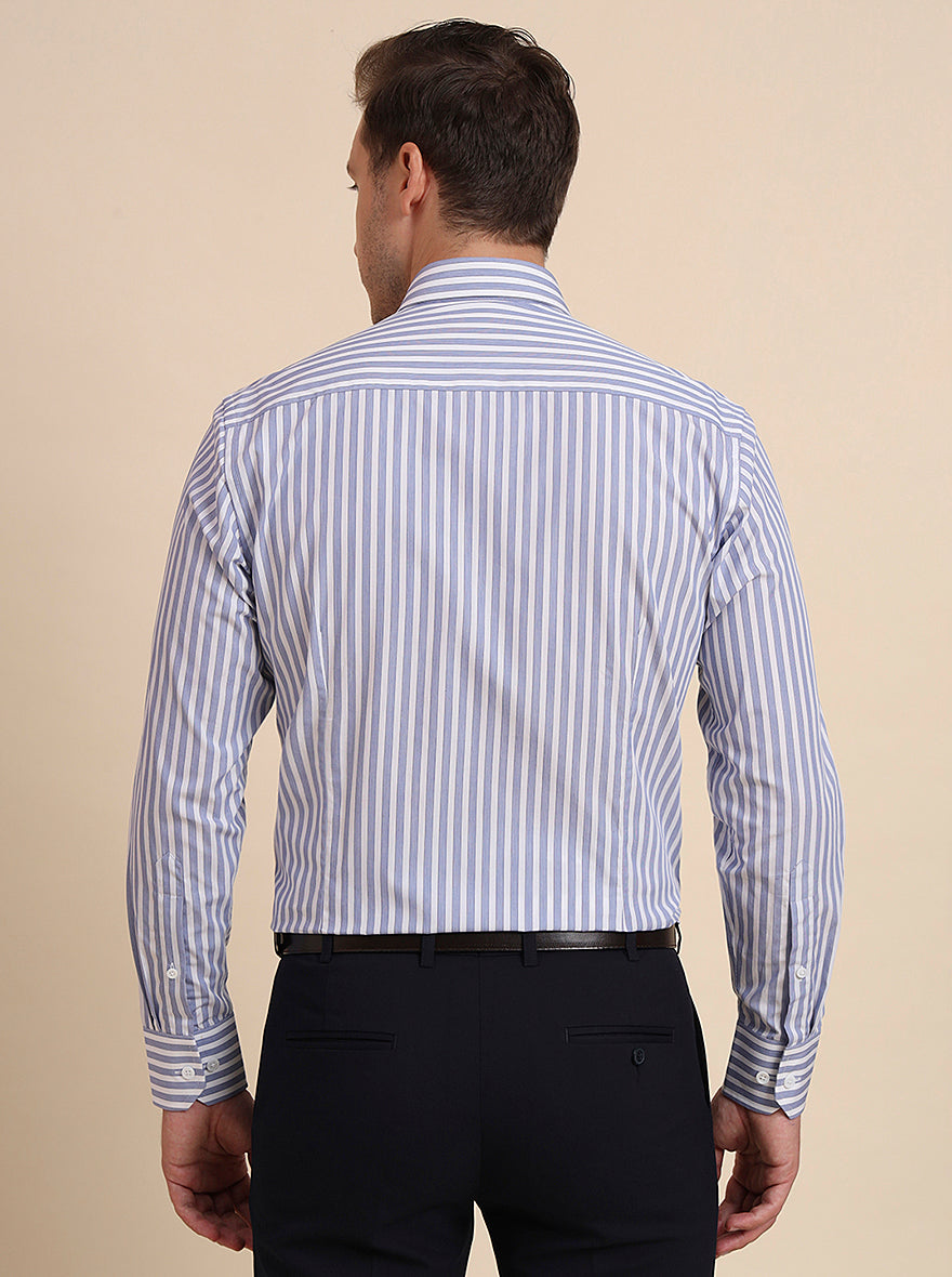 Blue & White Printed Slim Fit Formal Shirt | JadeBlue Super Luxe